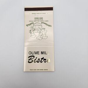Vintage Matchbook Olive Mill Bistro Montecito California 1980s 1990s Ephemera